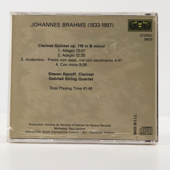 Brahms Clarinet Quintet Op. 115, Steven Kanoff (CD, Import) SEALED, SAW CUT CASE - Picture 2 of 7